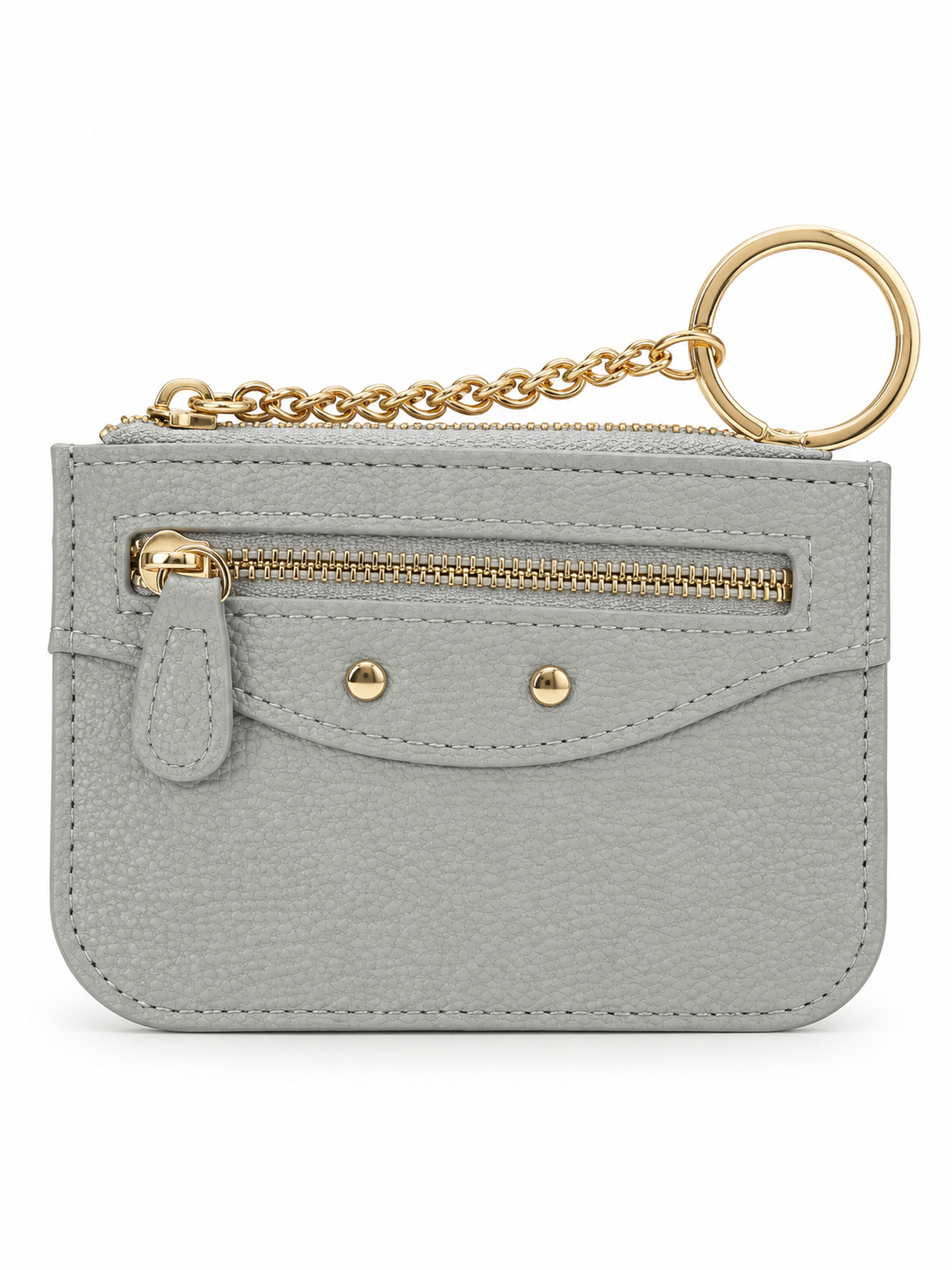Mini Pebbled Zip Card Holder with Gold Chain Keyring
