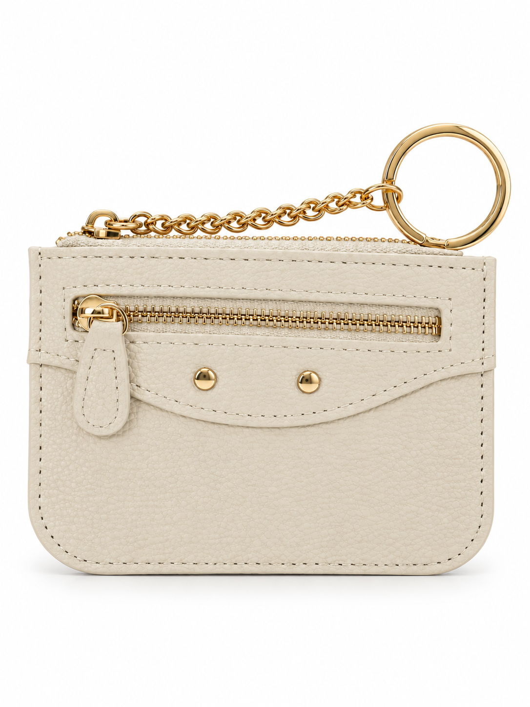 Mini Pebbled Zip Card Holder with Gold Chain Keyring