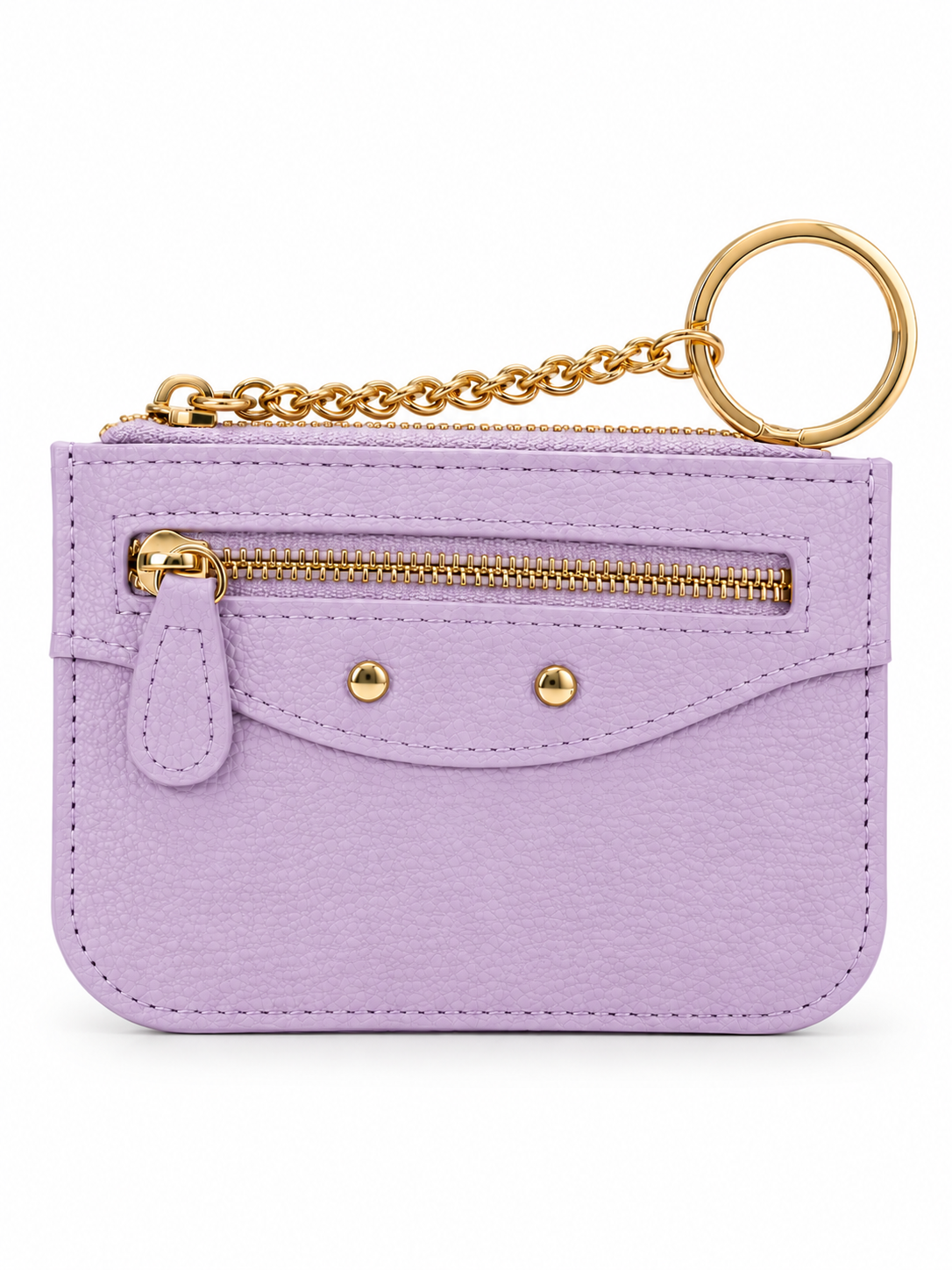 Mini Pebbled Zip Card Holder with Gold Chain Keyring