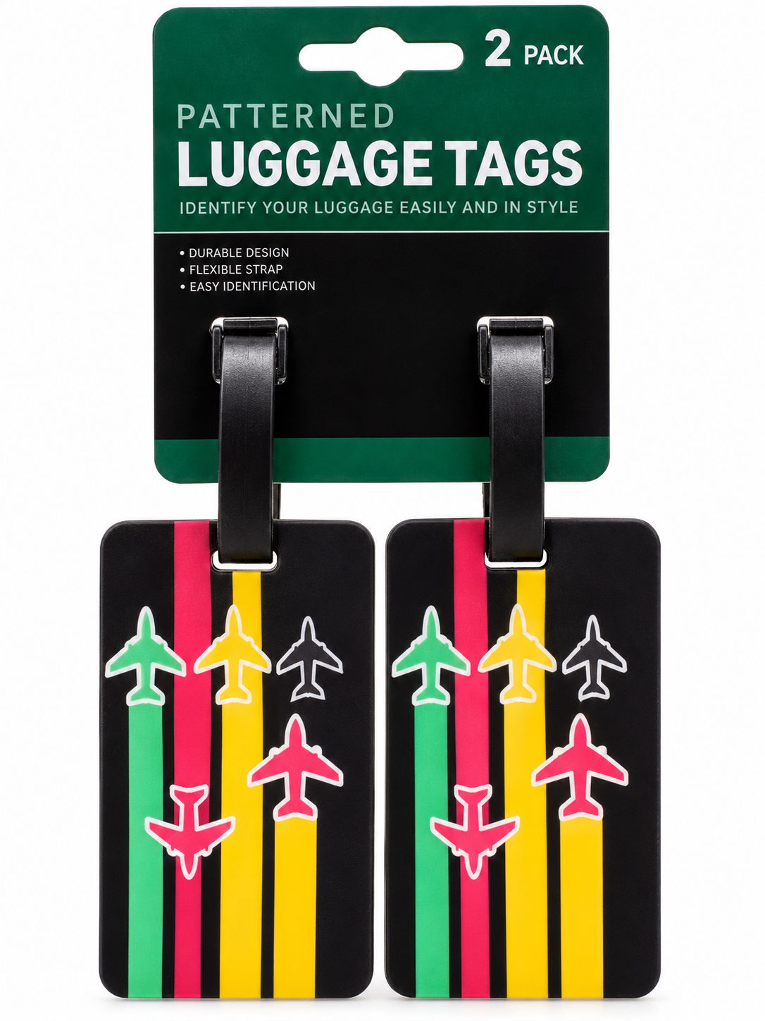Patterned Luggage Tags with Adjustable Straps – 2 Pack