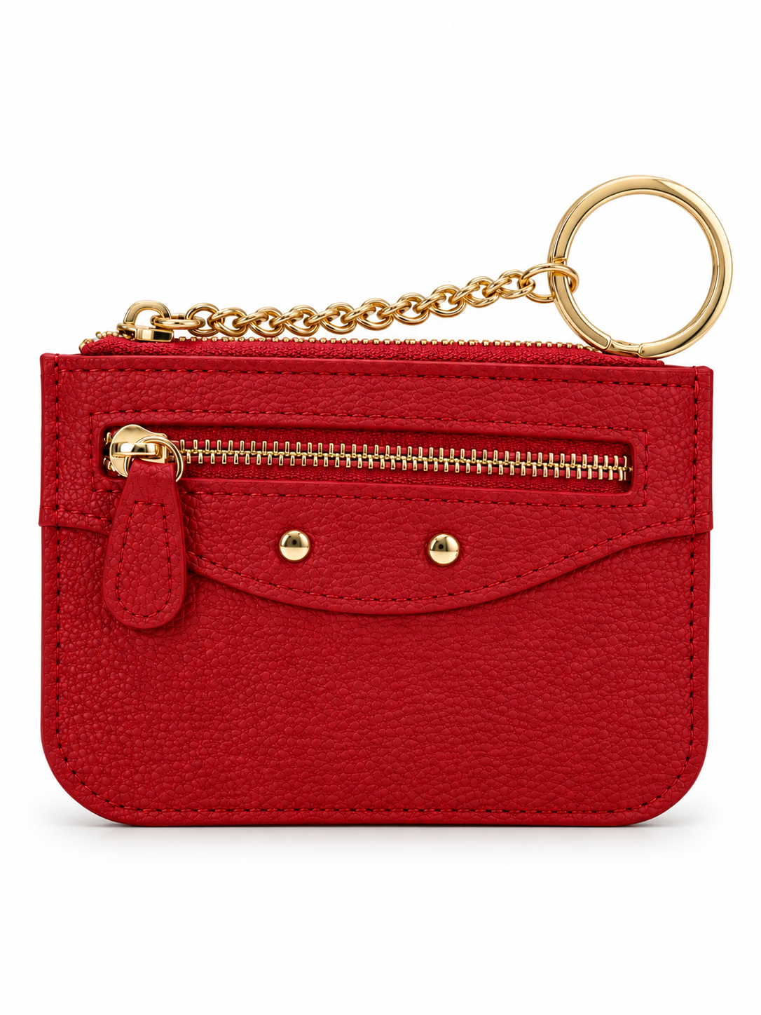 Mini Pebbled Zip Card Holder with Gold Chain Keyring