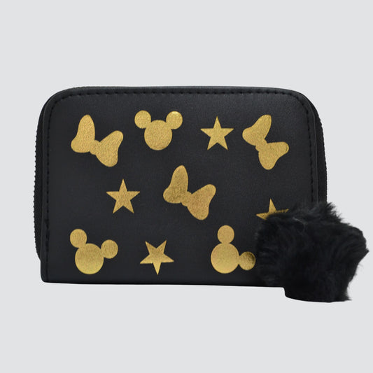 Black Mini Wallet With Gold Mickey Mouse Detailing