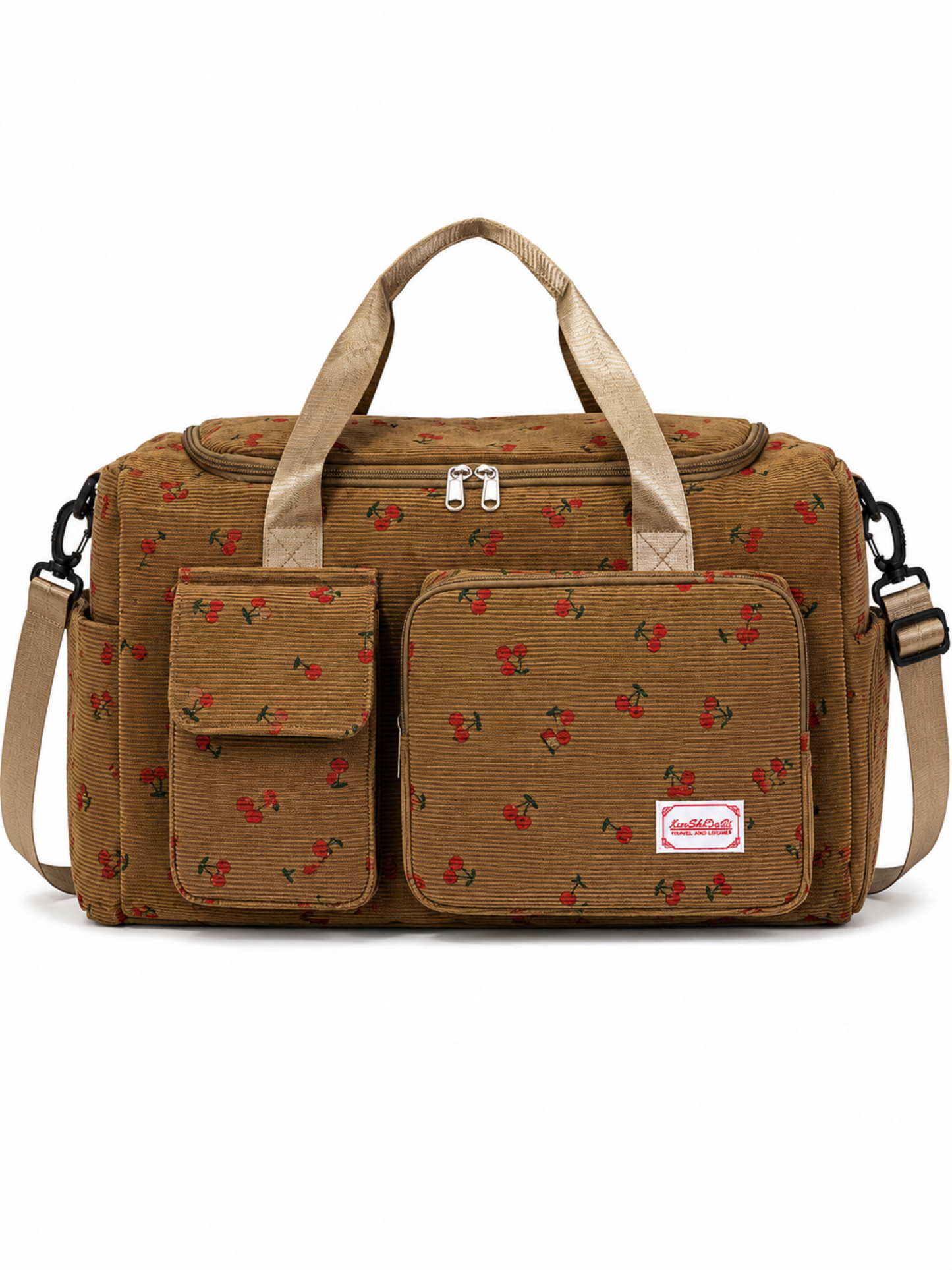 Cherry Print Travel Duffel Bag with Shoe Compartment