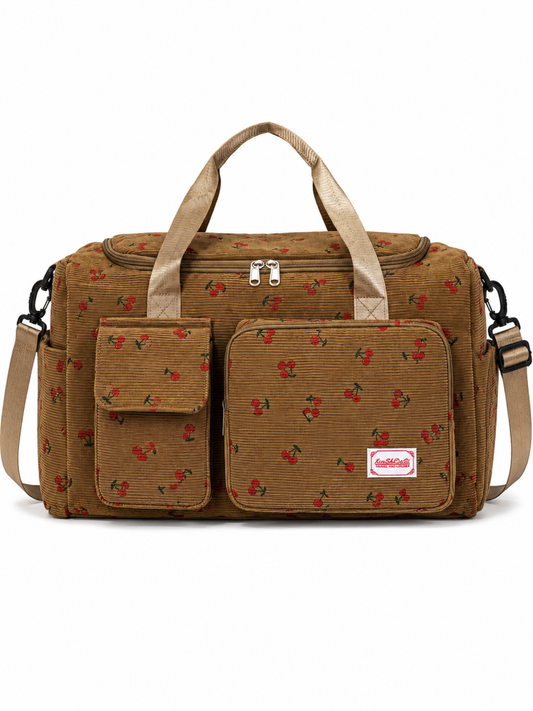 Cherry Print Travel Duffel Bag with Shoe Compartment