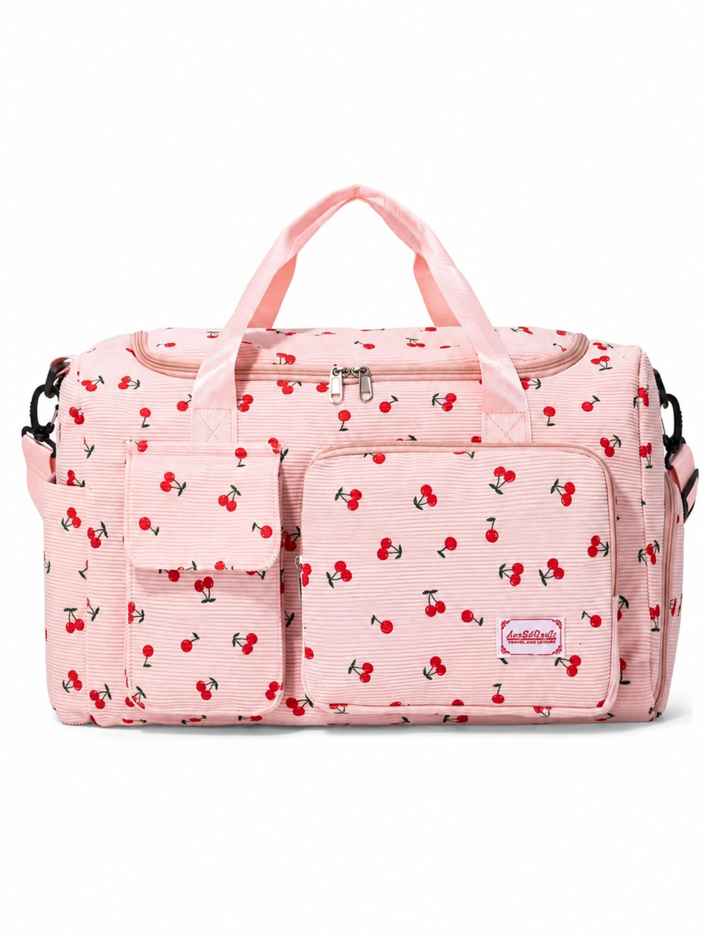 Cherry Print Travel Duffel Bag with Shoe Compartment