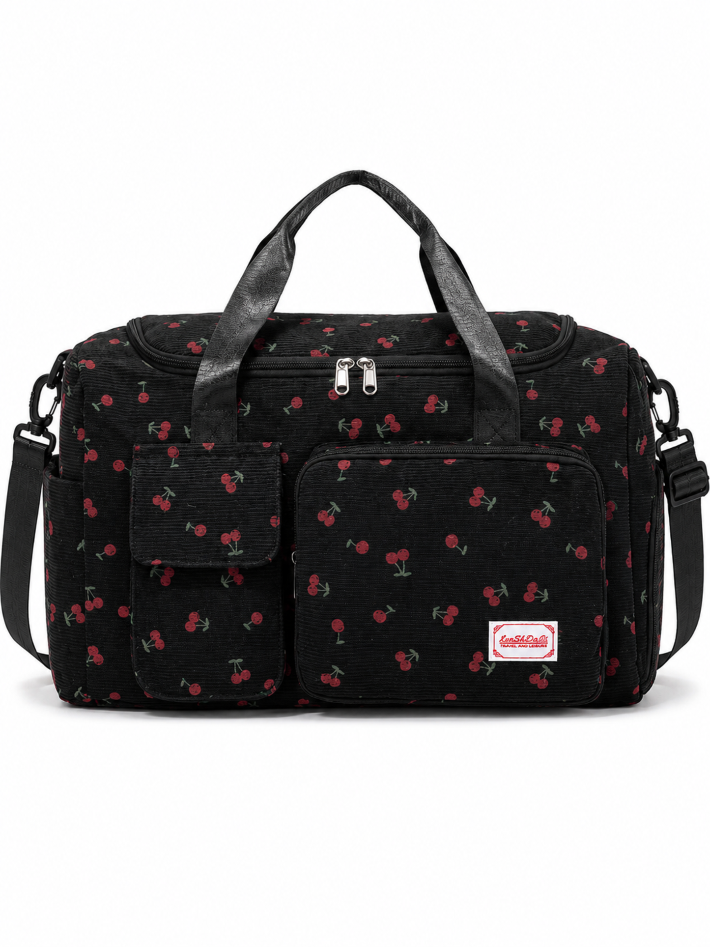 Cherry Print Travel Duffel Bag with Shoe Compartment