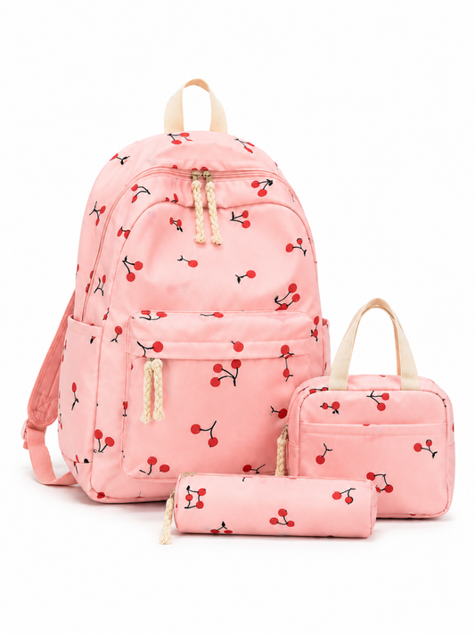 Cherry Print 3 - Piece Backpack Set with Lunch Bag & Pencil Case