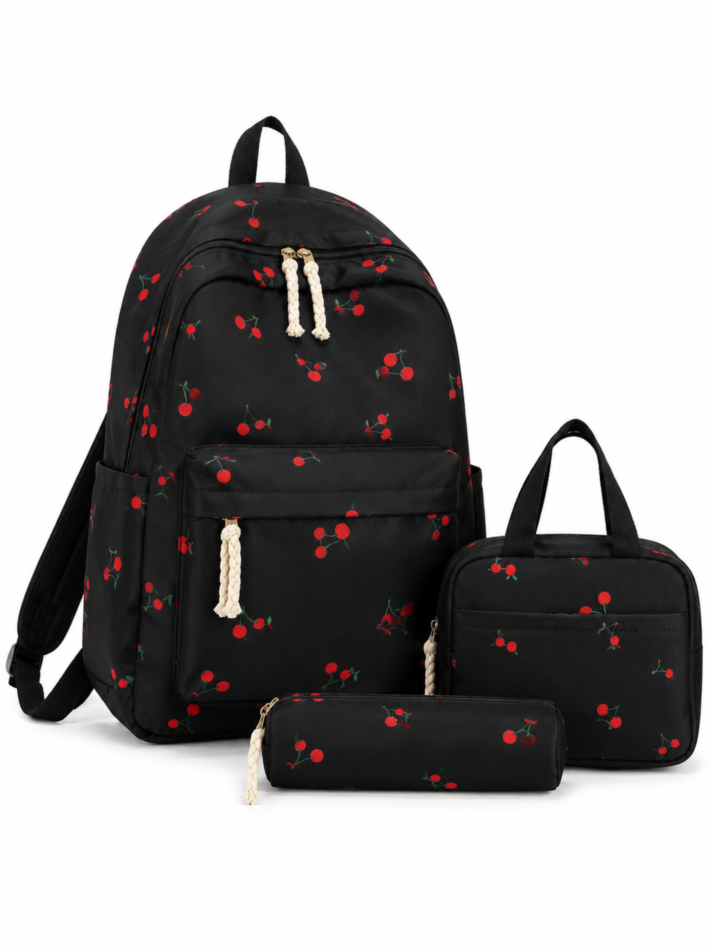 Cherry Print 3 - Piece Backpack Set with Lunch Bag & Pencil Case