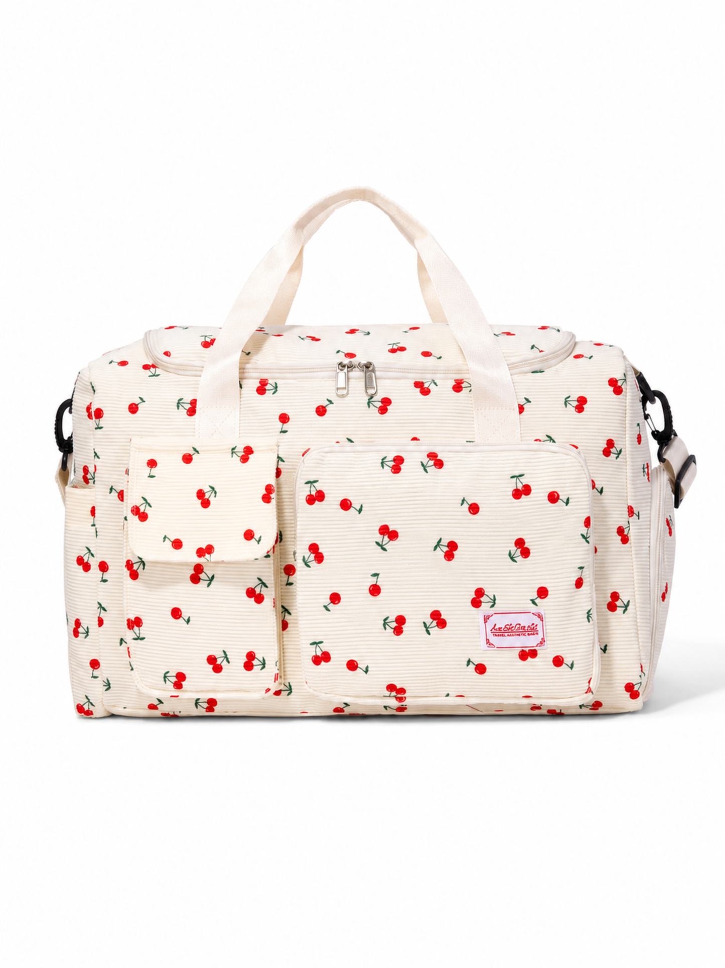 Cherry Print Travel Duffel Bag with Shoe Compartment
