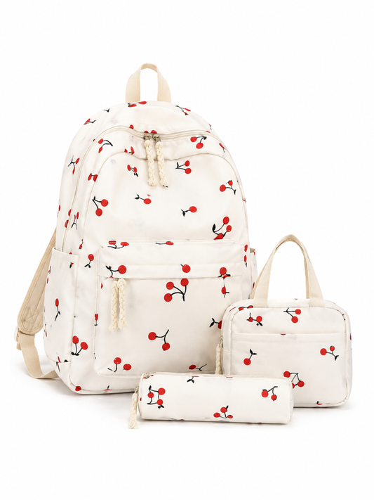 Cherry Print 3 - Piece Backpack Set with Lunch Bag & Pencil Case