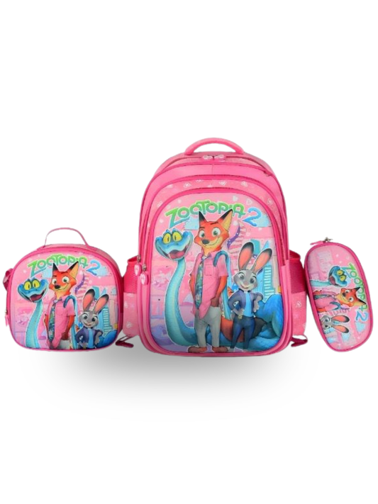Girls - 3-Piece LED School Backpack Set - Fox & Bunny Design