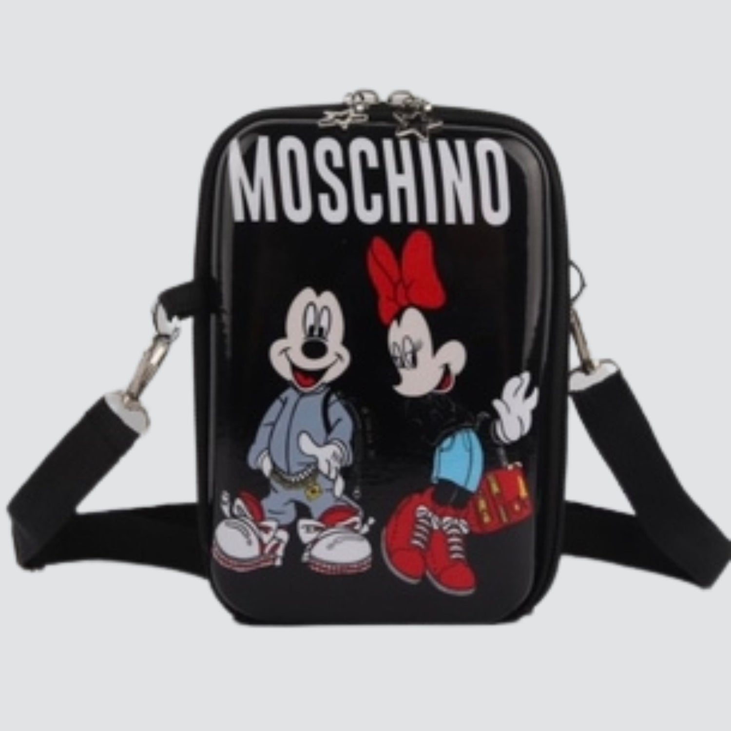 Black Rectangular Mickey & Minnie Mouse Crossbody Bag