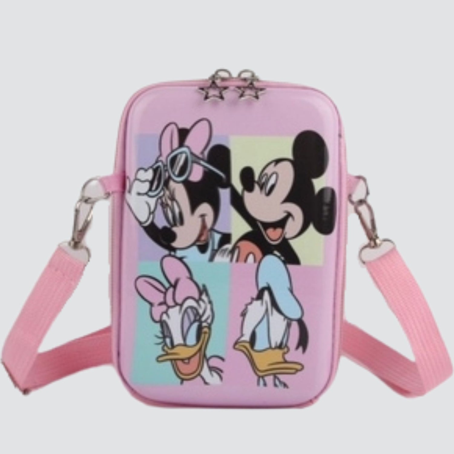 Light Pink Rectangular Mickey & Minnie Mouse Crossbody Bag