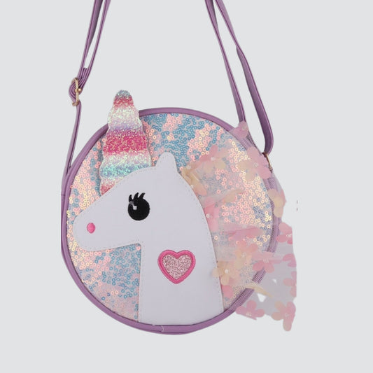 Purple Crossbody with Unicorn Face and Sequins