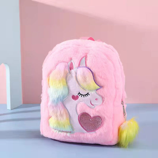 Plain Pink Plush Unicorn Backpack