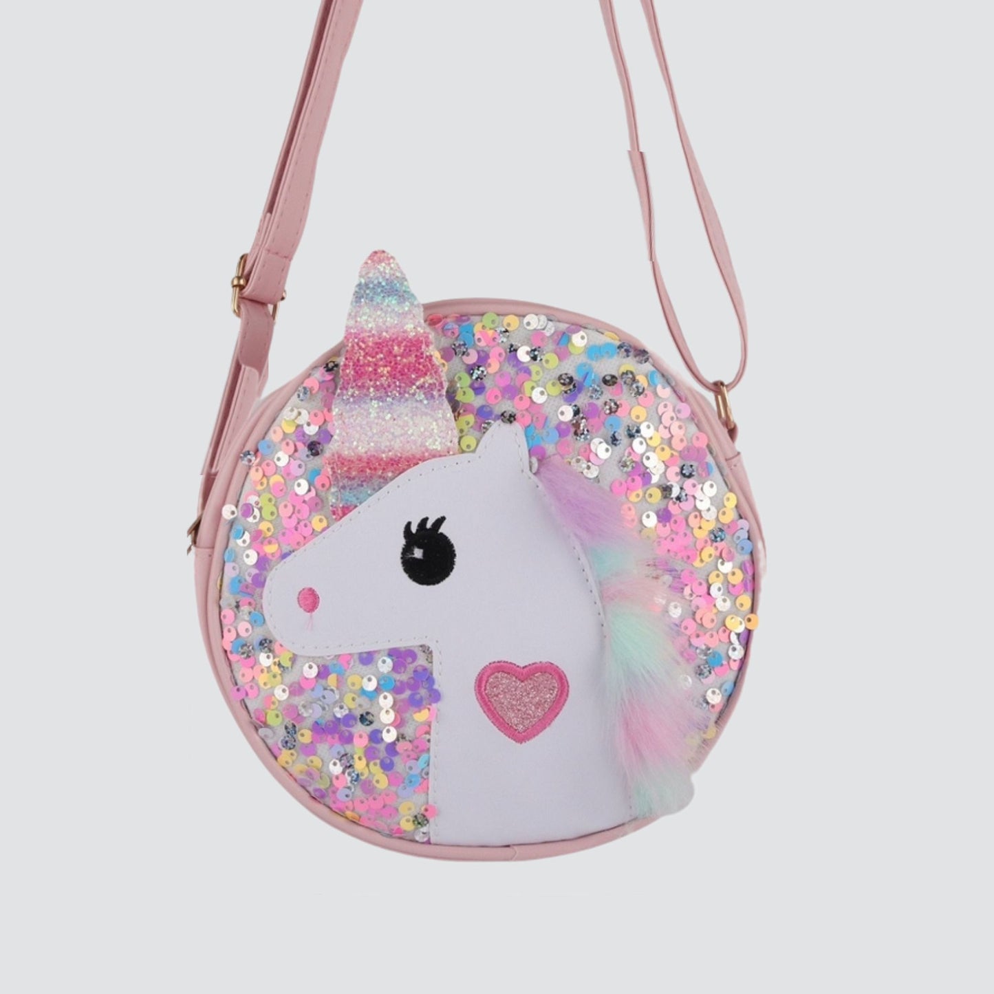 Peach Crossbody with Unicorn Face and Colourful Sequins
