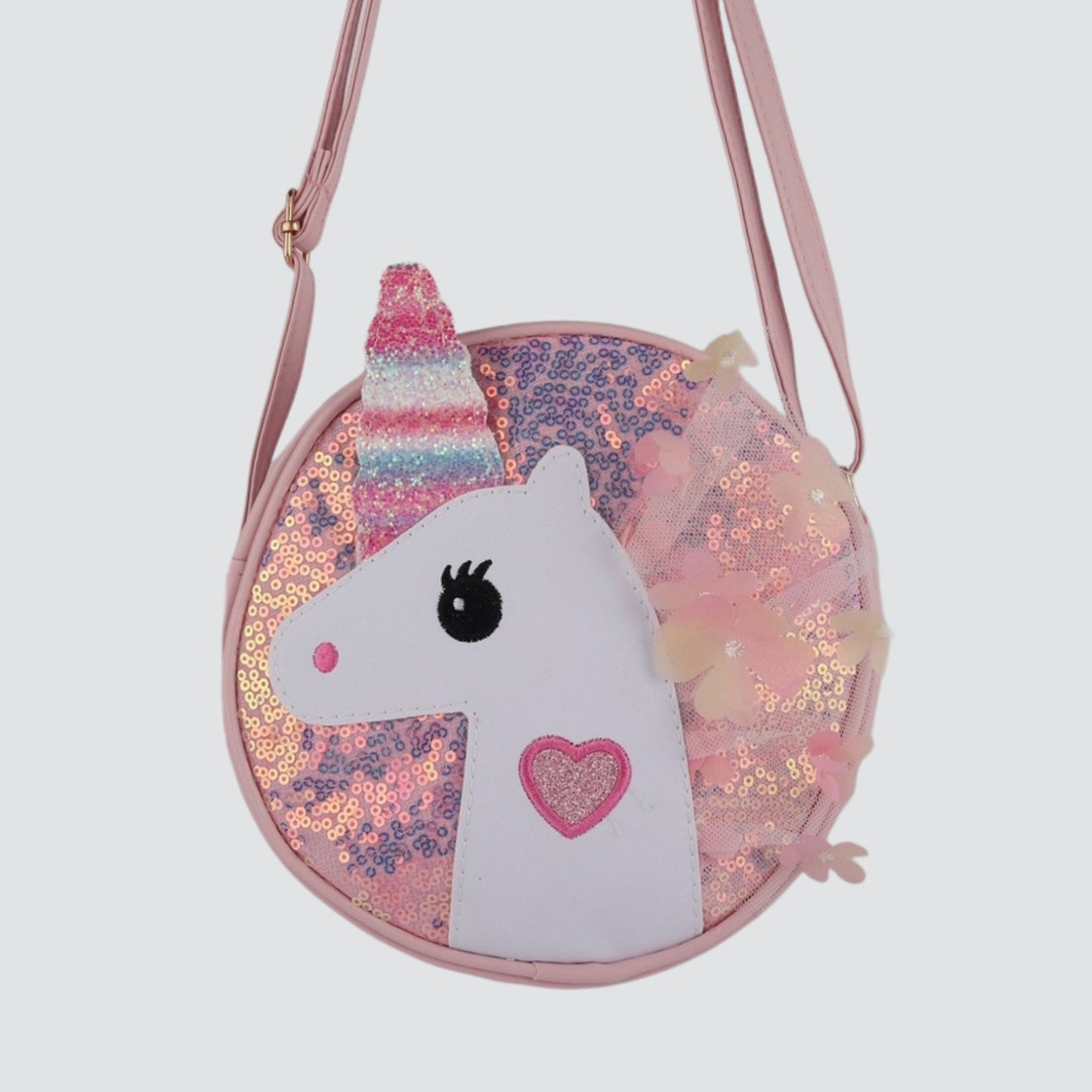 Peach Crossbody with Unicorn Face and Sequins