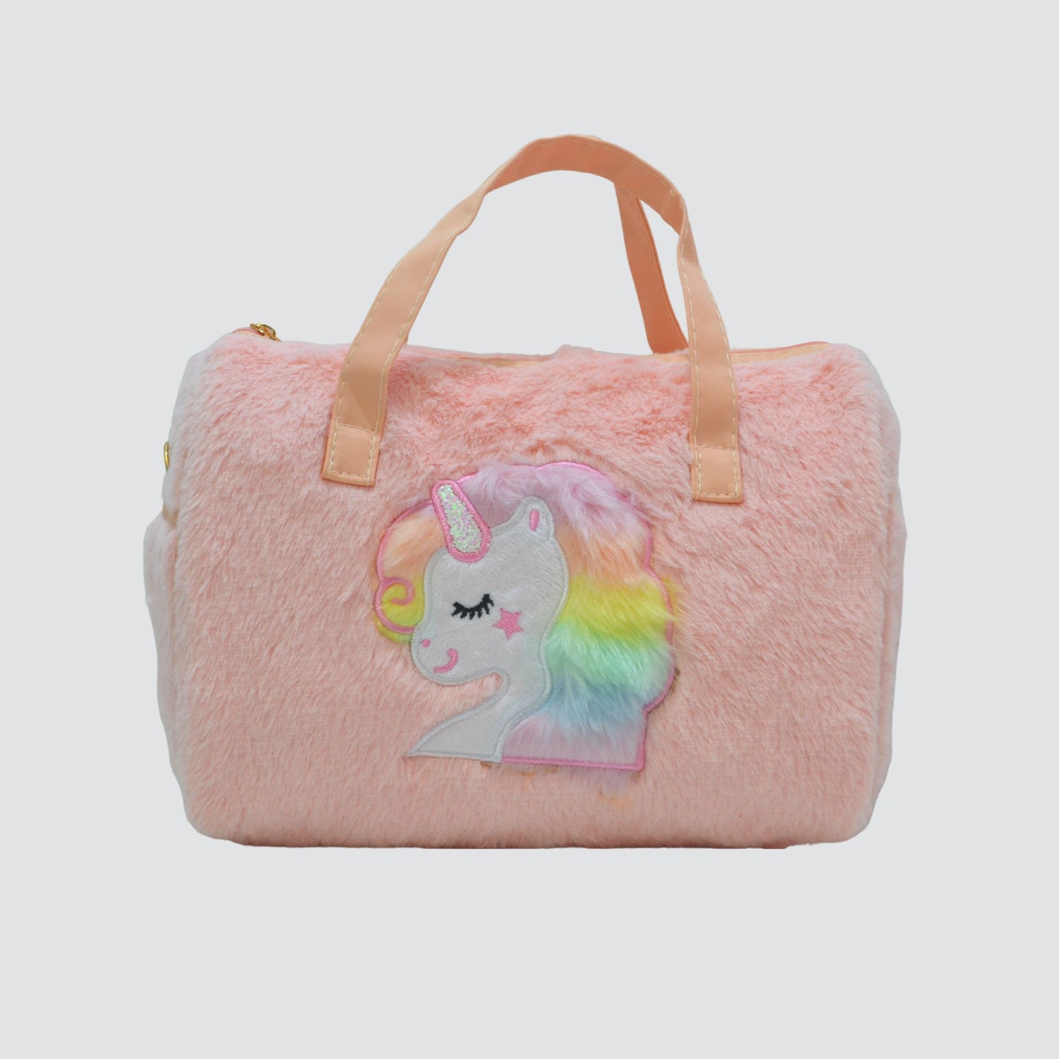 Peach Plush Unicorn Mini Duffel Bag