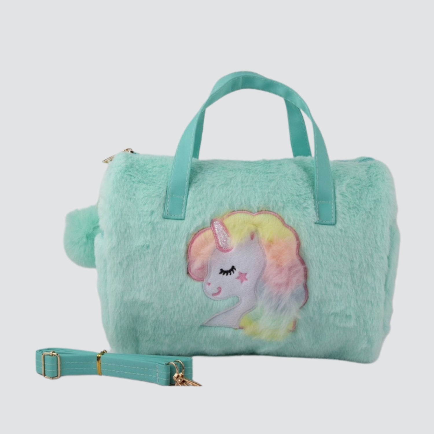 Mint Green Plush Unicorn Mini Duffel Bag