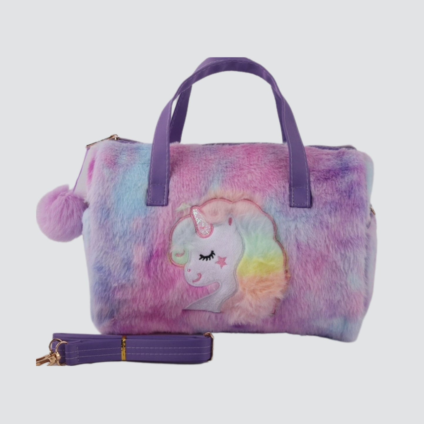 Purple Plush Unicorn Mini Duffel Bag