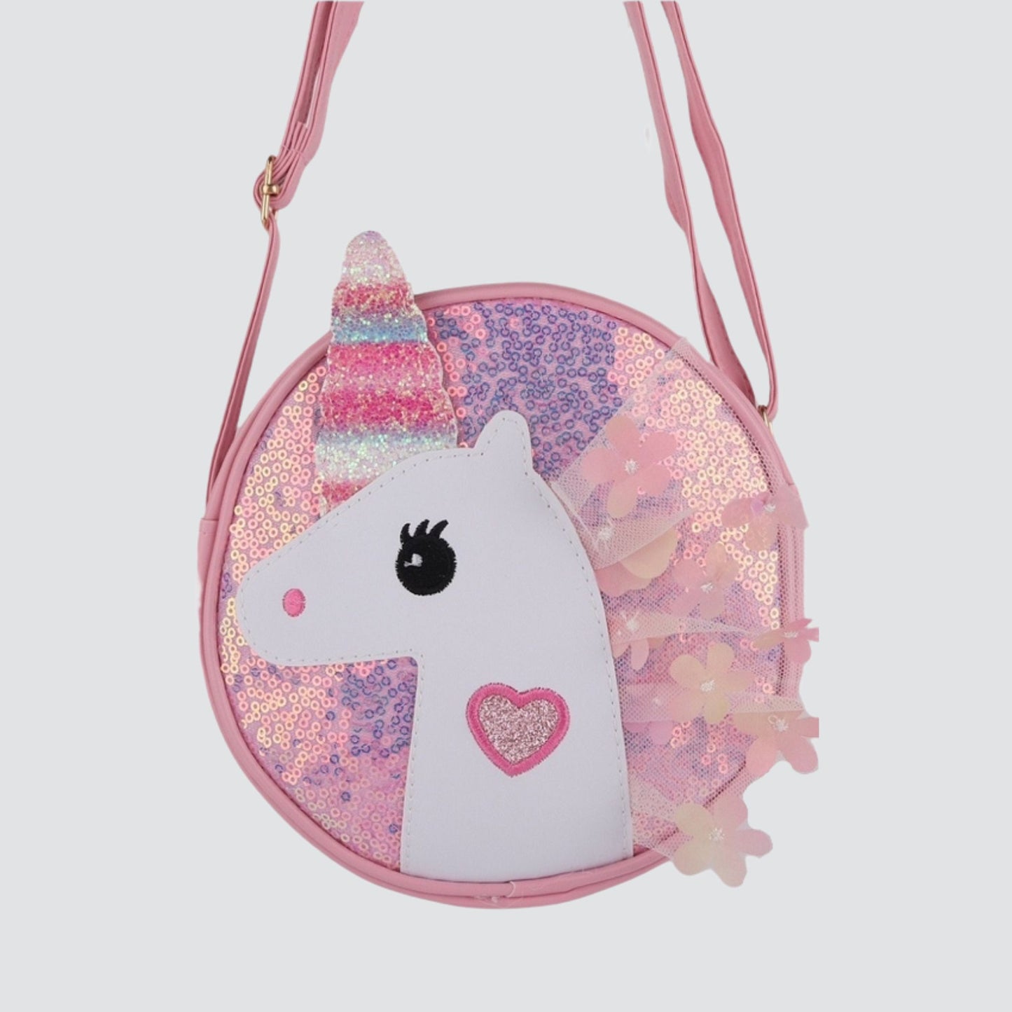 Pink Crossbody with Unicorn Face and Sequins