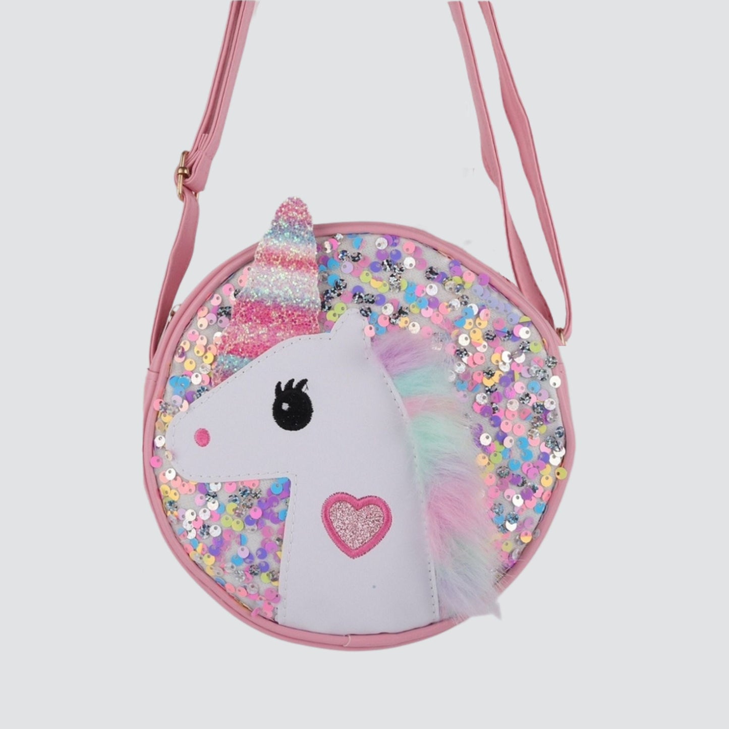 Pink Crossbody with Unicorn Face and Colourful Sequins