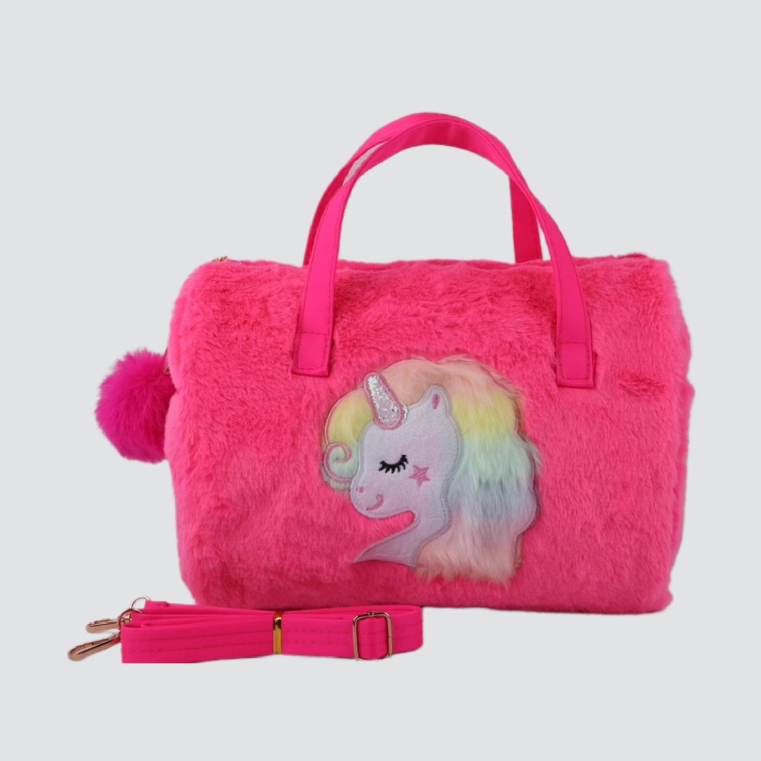 Fuchsia Pink Plush Unicorn Mini Duffel Bag