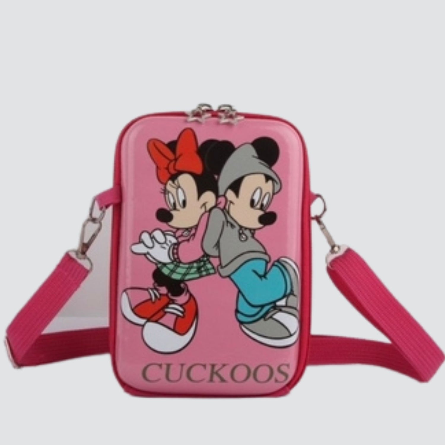 Fuchsia Pink Rectangular Mickey & Minnie Mouse Crossbody Bag