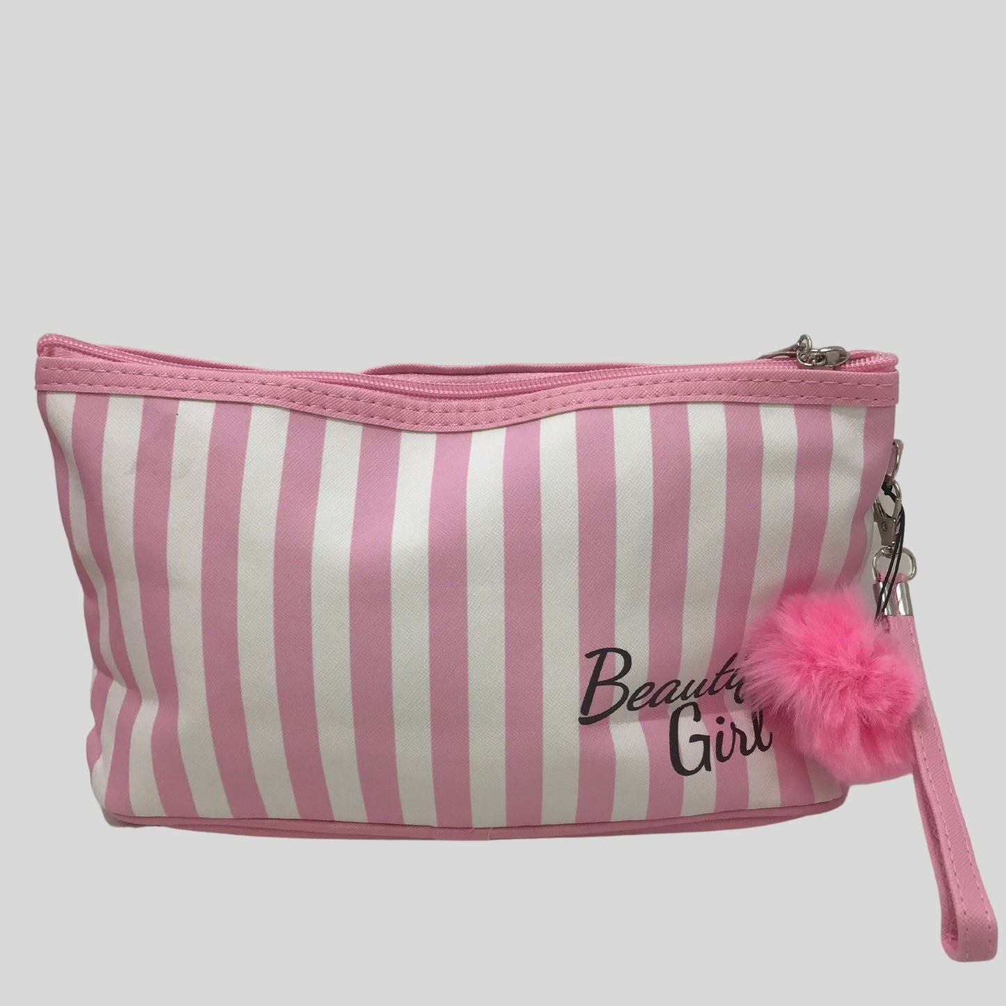 Pink & White Stripes Beautiful Girl Cosmetic Bag