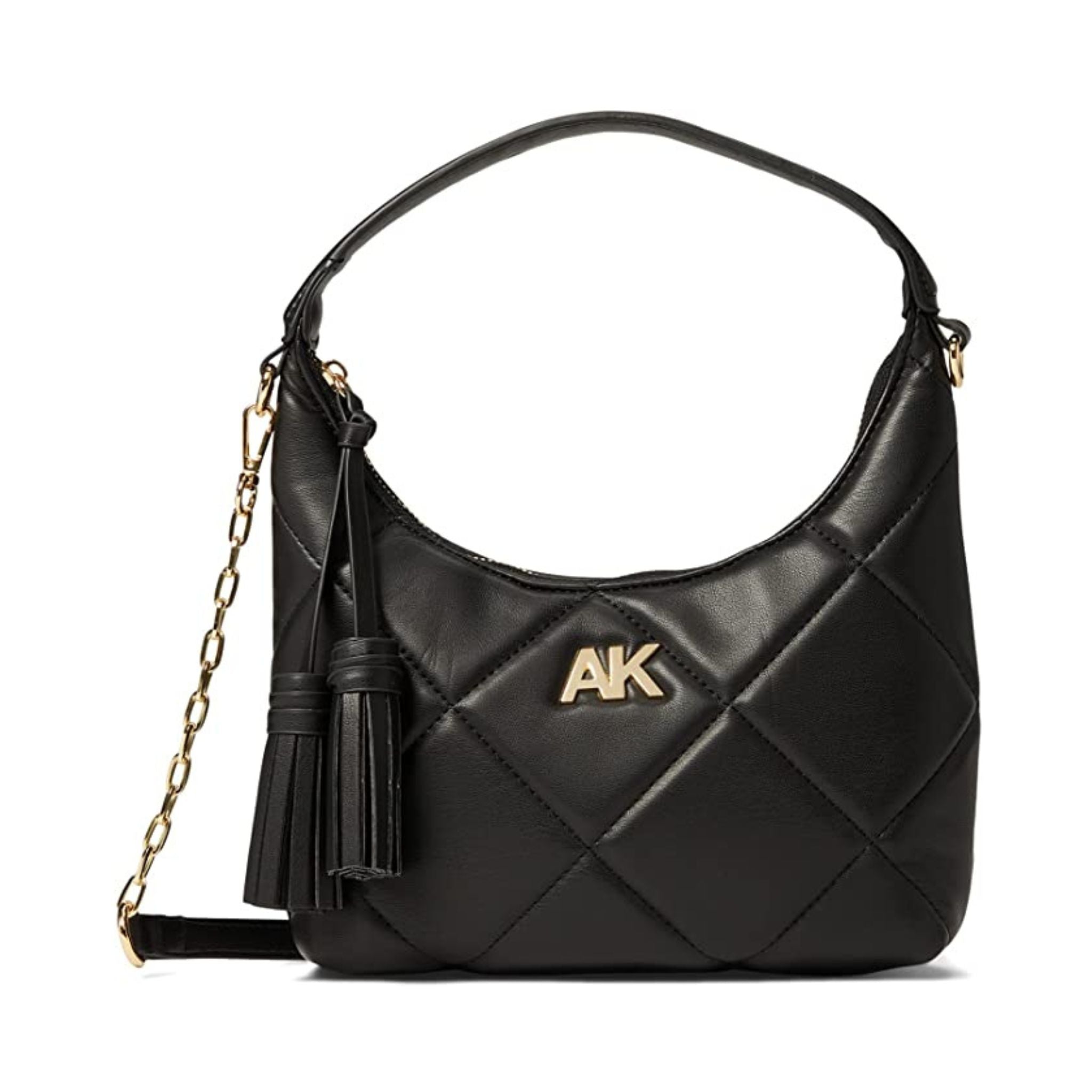 Anne Klein Quilted Mini Hobo Crossbody Bag Black